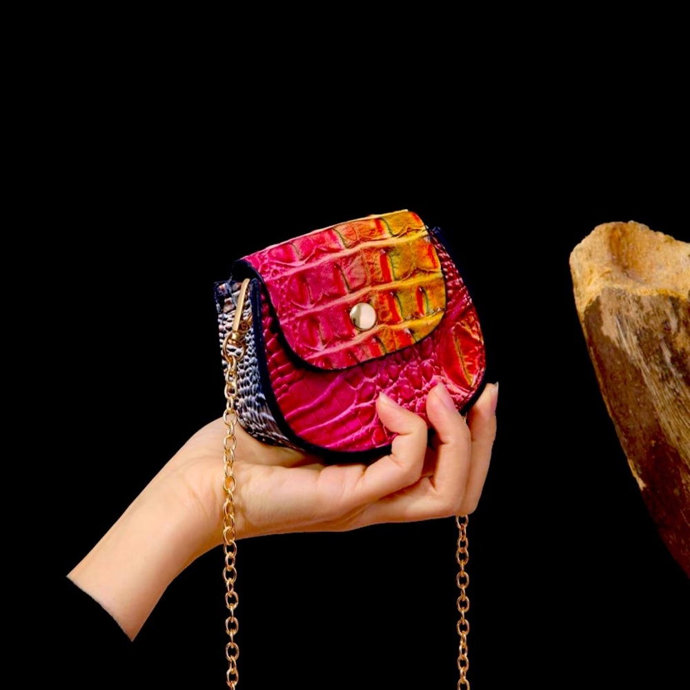 Crocodile Mini Crossbody Bag with Chain Shoulder Strap.